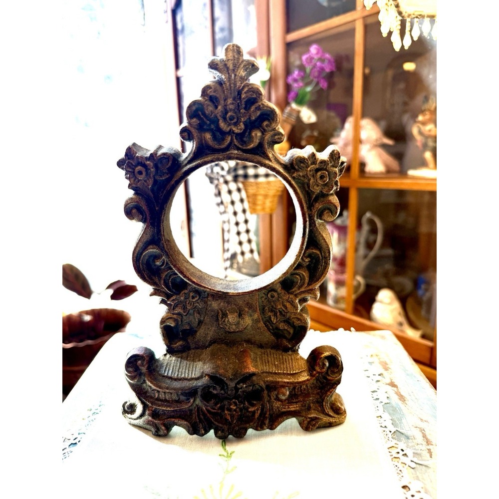 Vtg Cast Iron Clock Frame Ornate Victorian Rococo Floral Mantel Decor Salvage